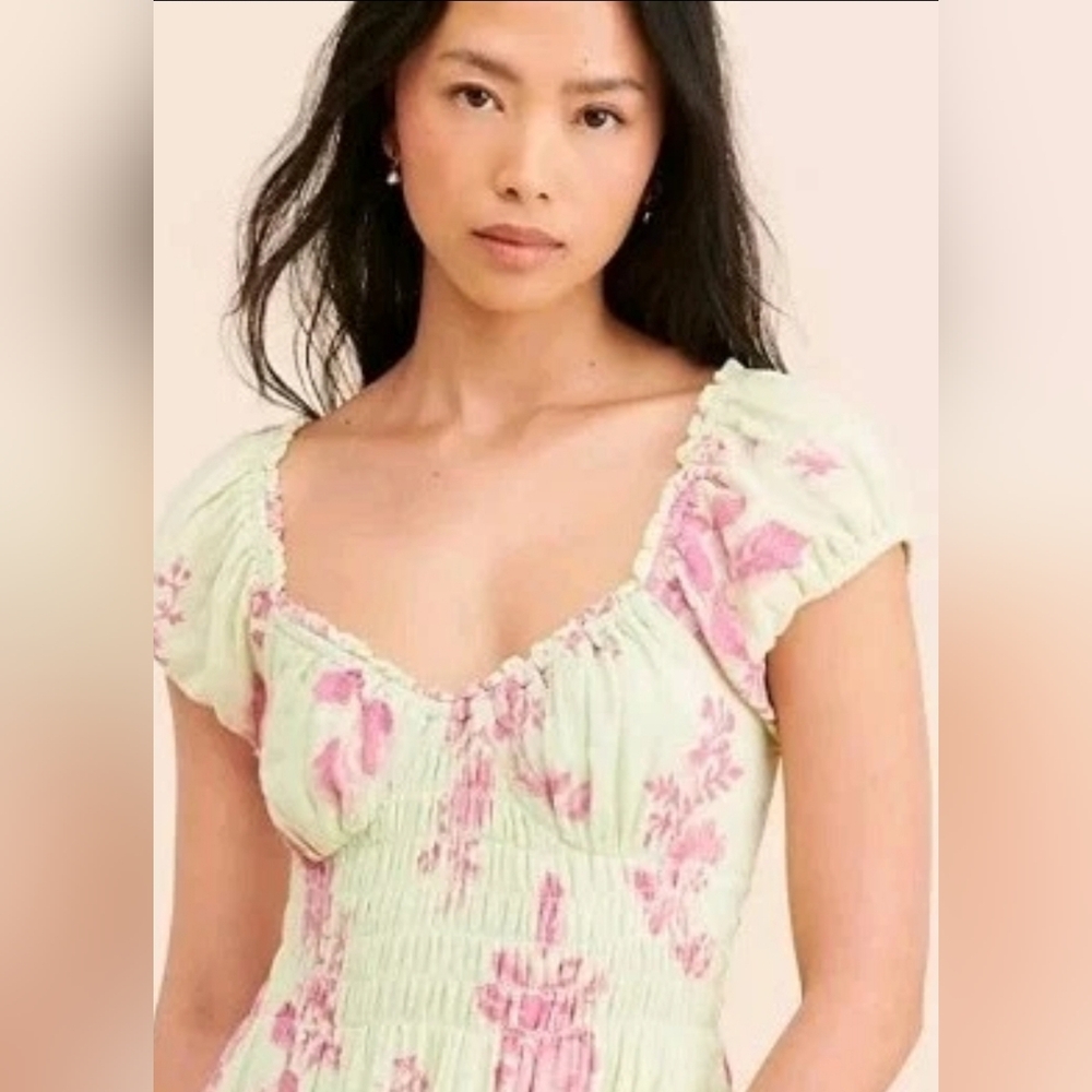 Free People Cream and Pink Sundress with Sweetheart Neckline Size M - Picture 2 of 14